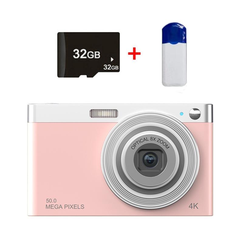 4K 8X Optical Zoom Telescopic Lens Digital Camera With Card Reader & 32G Pink Digital Cameras