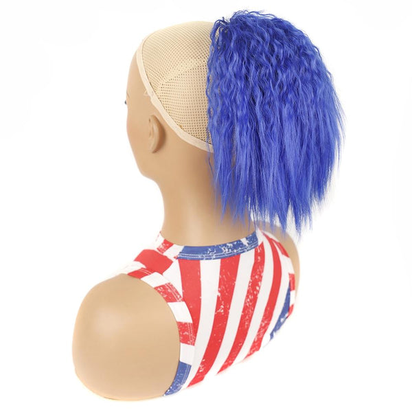 Short Blue Curly Ponytail Wig With Drawstring Hair Extension For Styling Hair Extensions