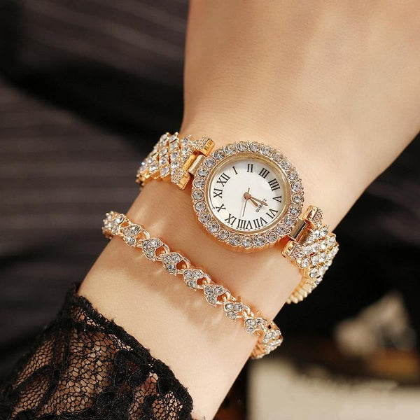 Veile Studios Gold Roman Diamond Watch & Bracelet Set For Women Bracelets