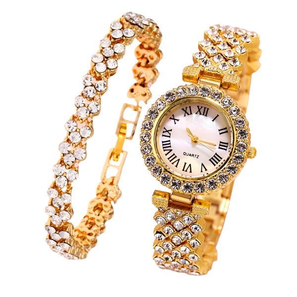 Veile Studios Gold Roman Diamond Watch & Bracelet Set For Women Bracelets