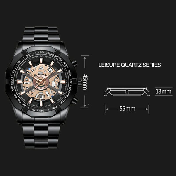 Veile Studios Waterproof Luminous Quartz Watch Gold Black 30M Stylish Durable Timepiece Watches