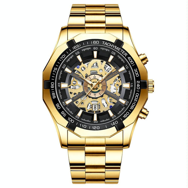 Veile Studios Waterproof Luminous Quartz Watch Gold Black 30M Stylish Durable Timepiece Watches
