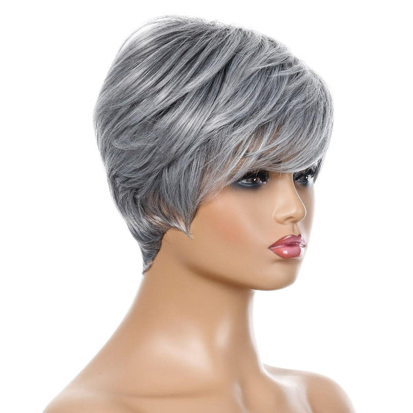 Short Straight Hair Wig High Temperature Silk Fibre Silver Grey Hair Extensions
