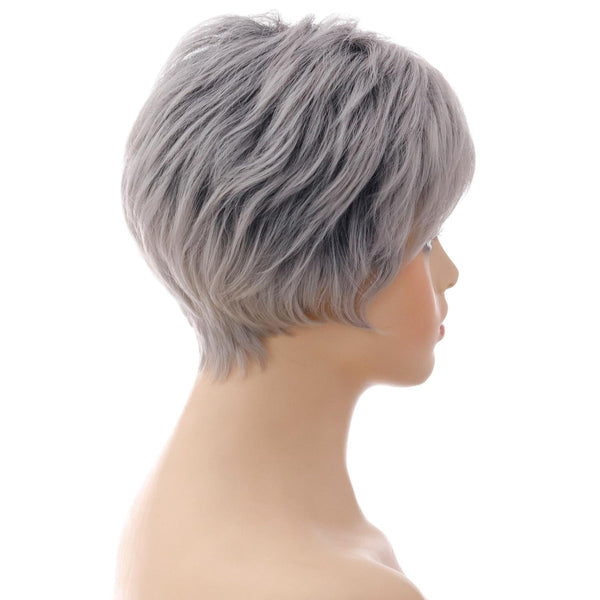 Short Straight Hair Wig High Temp Fiber In Silver Gray For Stylish Look Hair Extensions