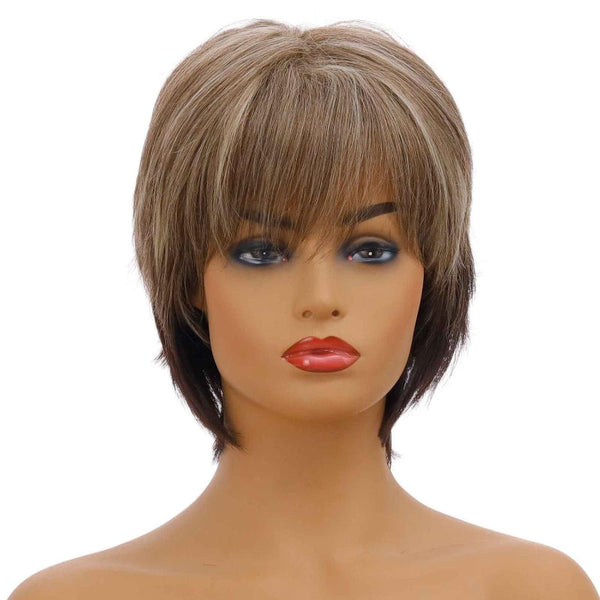 Curly Short Hair Wig Mixed Light Gold Hair Extensions