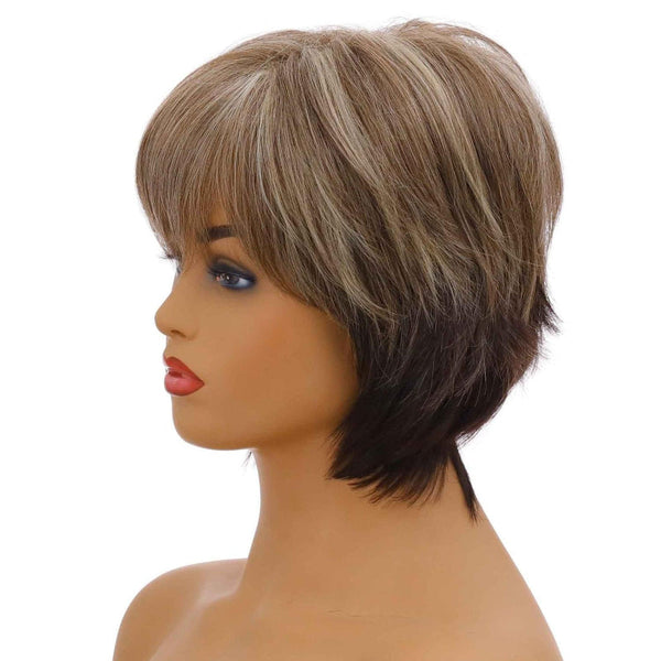 Curly Short Hair Wig Mixed Light Gold Hair Extensions