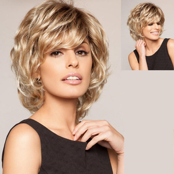 Gold Coloured Silk Fiber Short Curly Wig For Hair Styling Applications Hair Extensions