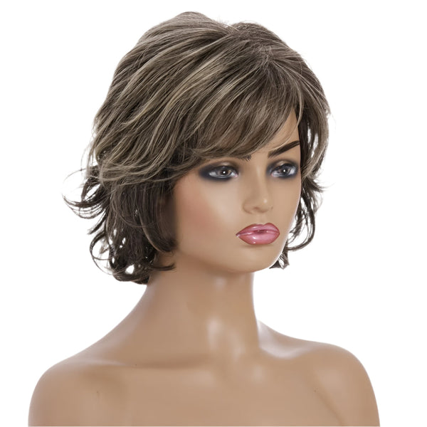 Silk Fibre Short Curly Wig In Gold Colour For Versatile Hairstyle Changes Wigs Facial Hair