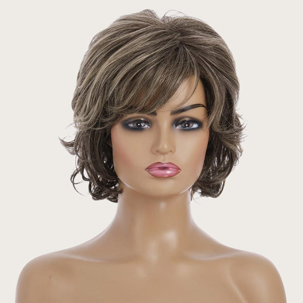 Silk Fibre Short Curly Wig In Gold Colour For Versatile Hairstyle Changes Wigs Facial Hair