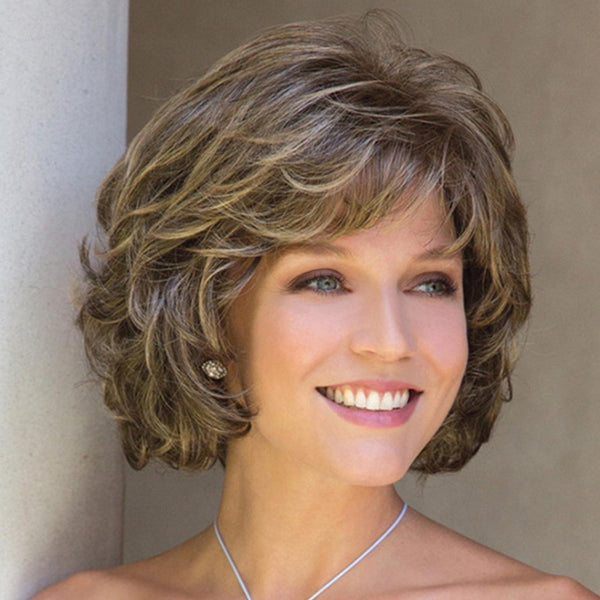 Silk Fibre Short Curly Wig In Gold Colour For Versatile Hairstyle Changes Wigs Facial Hair