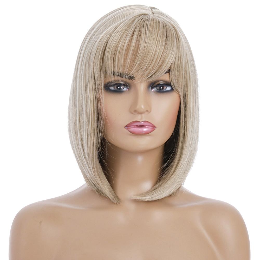 Light Gold Short Silk Wig For Women Skin Friendly Design Wigs Facial Hair