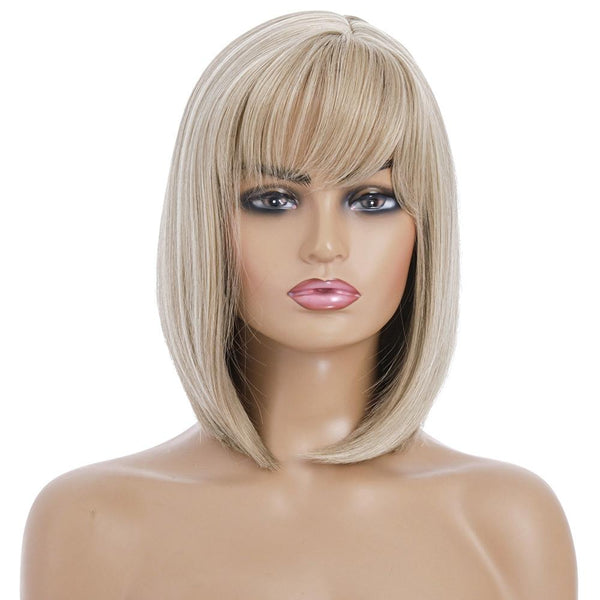 Light Gold Short Silk Wig For Women Skin Friendly Design Wigs Facial Hair