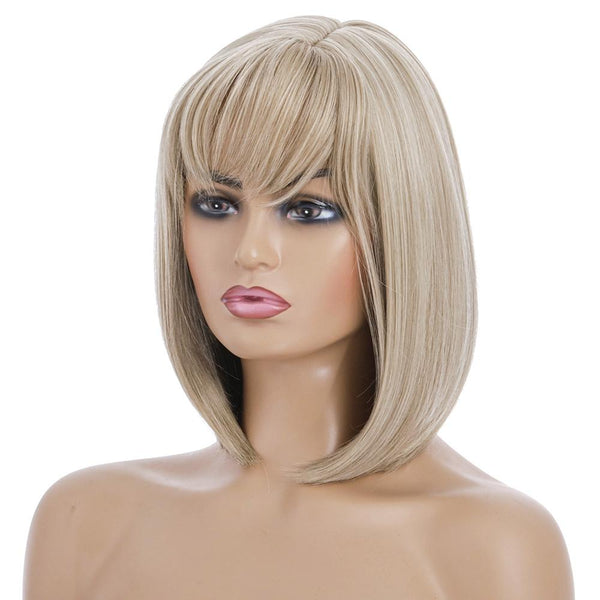 Light Gold Short Silk Wig For Women Skin Friendly Design Wigs Facial Hair