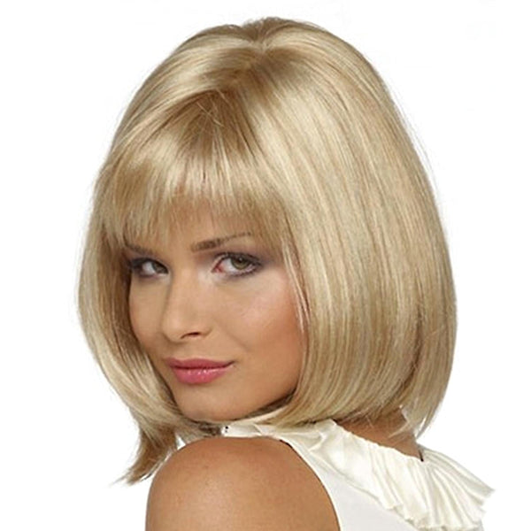 Light Gold Short Silk Wig For Women Skin Friendly Design Wigs Facial Hair