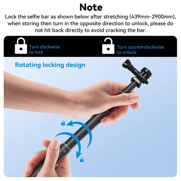 3 Metre Carbon Fibre Selfie Stick Monopod For Action Cameras With 1/4 Screw Tripods & Monopods