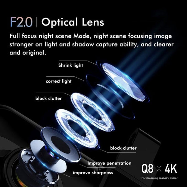 Large Screen Dual Car Recorder With 4K Front And 1080P Rear Cameras Night Vision Rear View Monitors/Cams & Kits