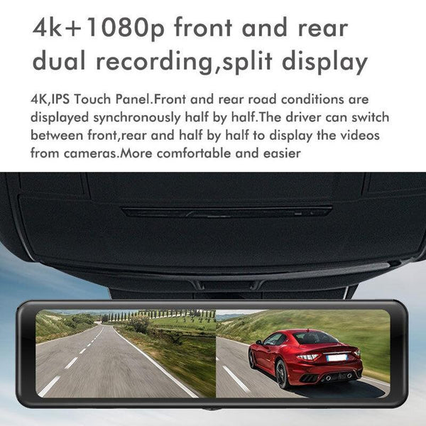 Large Screen Dual Car Recorder With 4K Front And 1080P Rear Cameras Night Vision Rear View Monitors/Cams & Kits