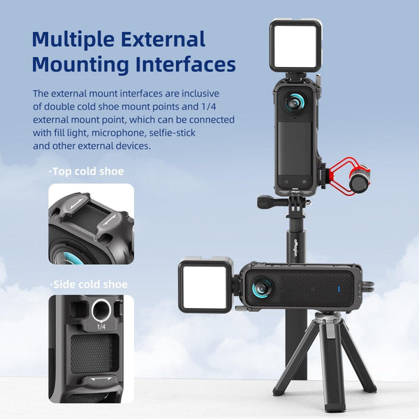 Amagisn Metal Protective Housing For Insta360 X4 With 2 Claws And Rabbit Cage Underwater Cases & Housings