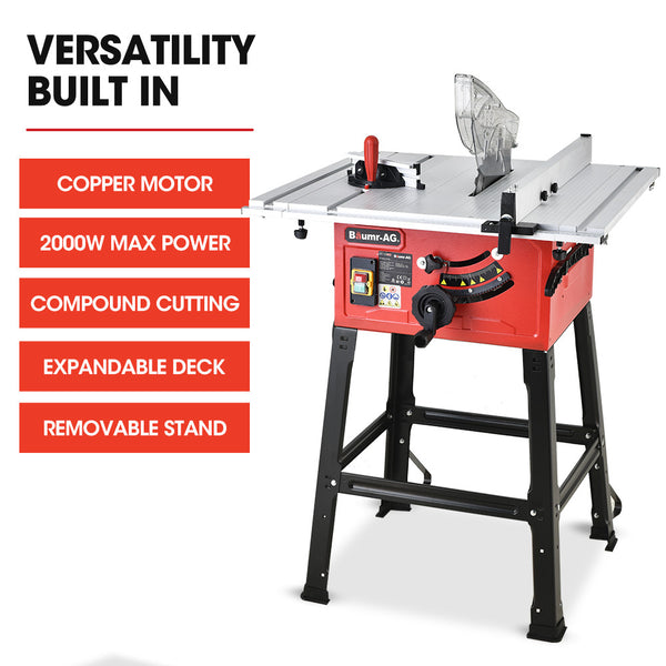 Baumr Ag 2000W 254Mm Corded Table Saw With Stand Extendable Laser Guide Table Saws