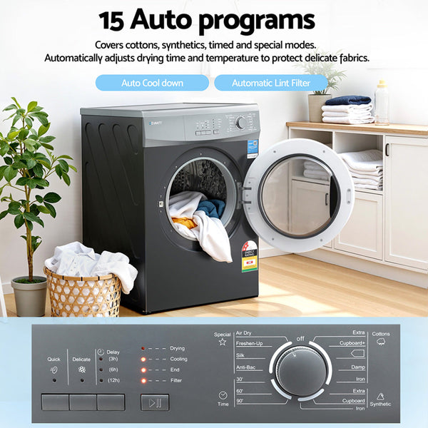 Devanti 7Kg Tumble Dryer Vented 15 Auto Programs Grey Dryers