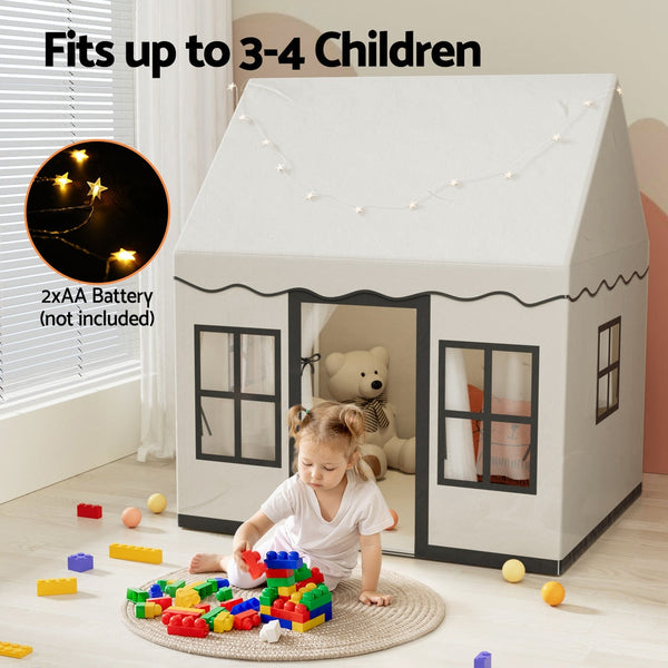 Keezi Kids Play Tent Playhouse Castle With String Lights Floor Mat Side Pocket Play Tents
