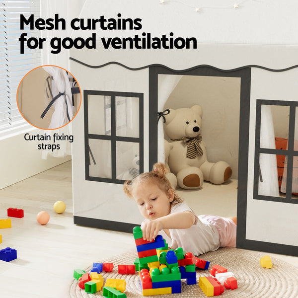 Keezi Kids Play Tent Playhouse Castle With String Lights Floor Mat Side Pocket Play Tents