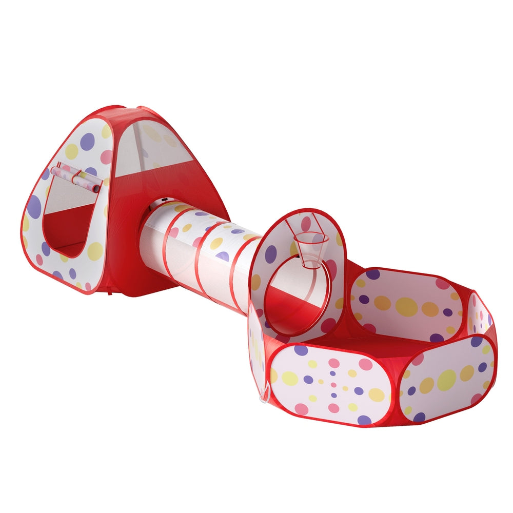 Keezi Kids Playhouse Tent Pop Up Teepee Ball Pit Tunnel Basketball Hoop Red Play Tents