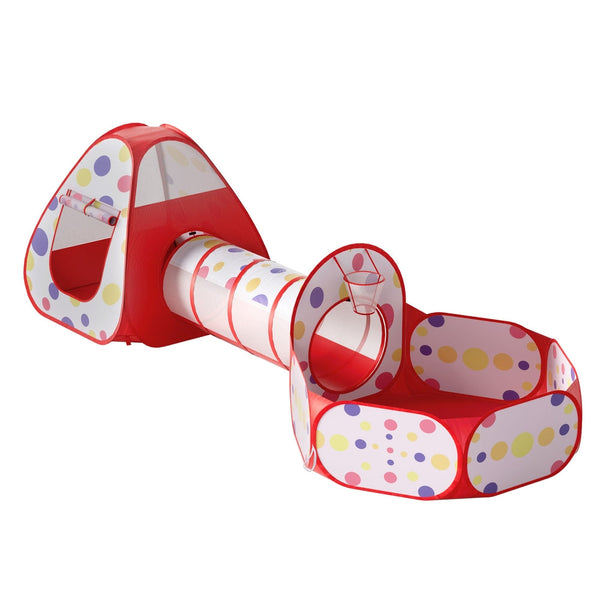 Keezi Kids Playhouse Tent Pop Up Teepee Ball Pit Tunnel Basketball Hoop Red Play Tents