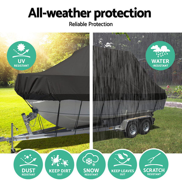 Boat Cover 25 27Ft Trailerable Jumbo Marine 600D Heavy Duty Black Boat Covers