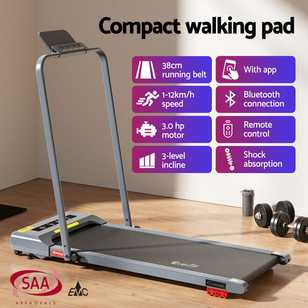 Everfit Treadmill Electric Walking Pad Incline Under Desk 380Mm Grey Treadmills