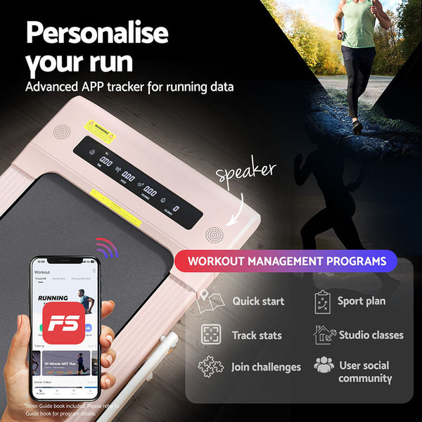 Everfit Treadmill Electric Walking Pad Under Desk Home Gym Fitness 400Mm Pink Treadmills