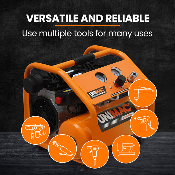 Unimac 1.5Hp 6L Silent Oil Free Portable Electric Air Compressor For Airtools Tyre Inflation Air Compressors