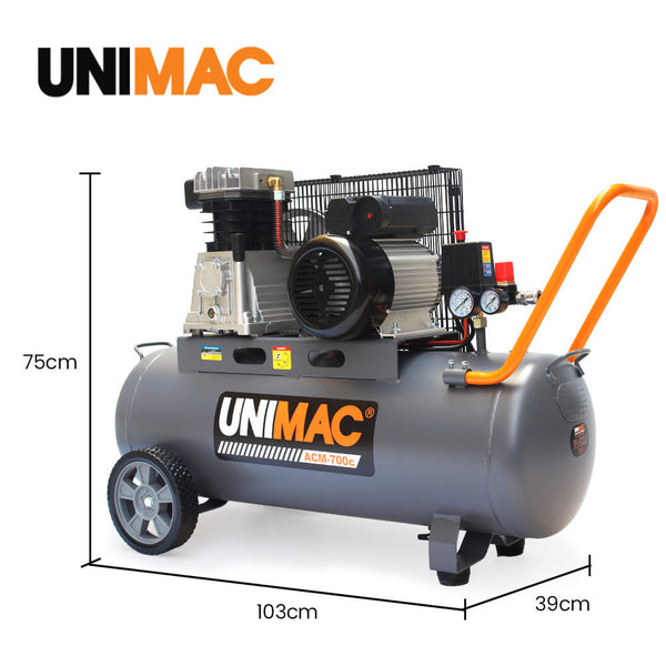 Unimac 70L 2.2Kw Commercial Air Compressor 280L/Min 116Psi Brushless Motor Certified Tank Long Service Life Air Compressors