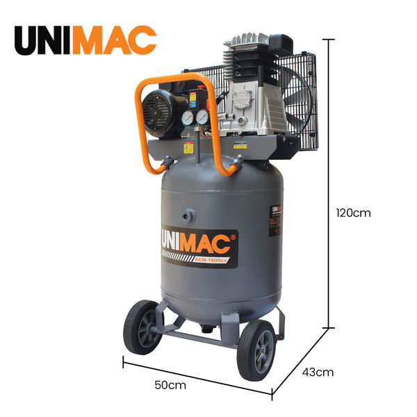Unimac 100L 2.6Kw Air Compressor 370L/Min 116Psi Brushless Motor Long Service Life Certified Vertical Tank 15A Plug Air Compressors