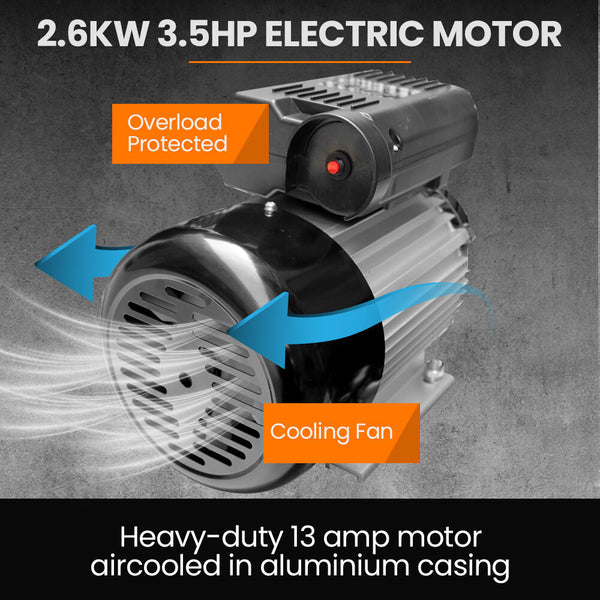 Unimac 100L 2.6Kw Industrial Air Compressor 370L/Min 116Psi Brushless Motor Long Service Life Certified Vertical Tank 15A Plug Air Compressors