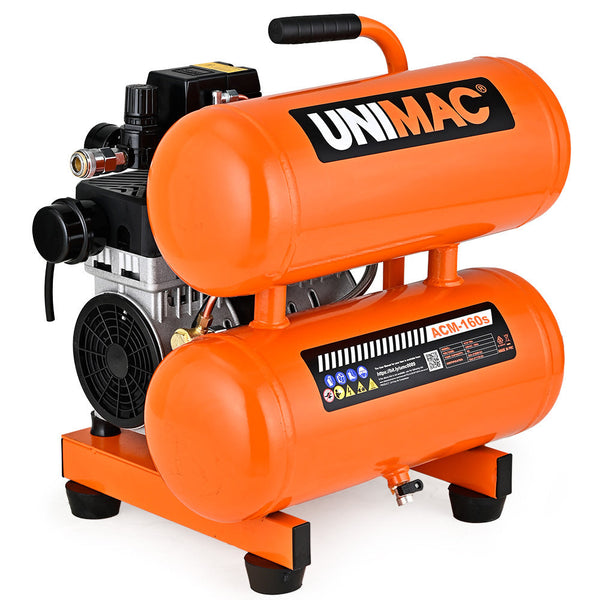 Unimac 16L Twin Tank Air Compressor 116Psi Portable Silent Oil Free Electric For Airtools Tyre Inflation Air Compressors