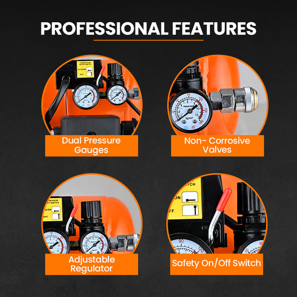 Unimac 16L Twin Tank Air Compressor 116Psi Portable Silent Oil Free Electric For Airtools Tyre Inflation Air Compressors