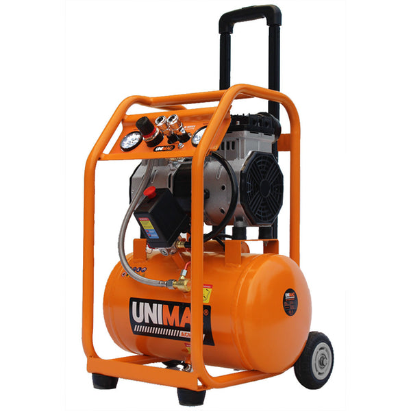 Unimac 16L Silent Oil Free Electric Air Compressor 116Psi Portable With Wheels And Handle Twin Nitto Outlets For Airtools Tyre Inflation Air Compresso
