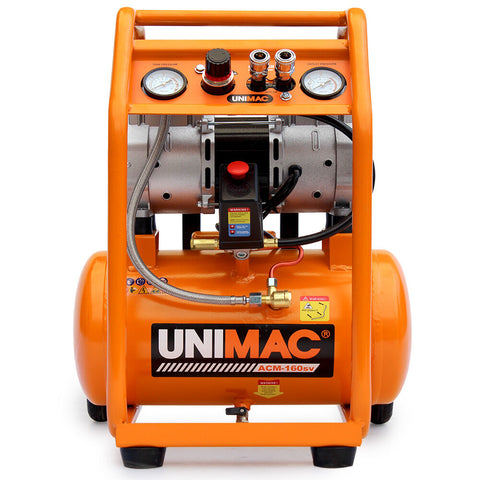 Unimac 16L Silent Oil Free Electric Air Compressor 116Psi Portable With Wheels And Handle Twin Nitto Outlets For Airtools Tyre Inflation Air Compresso