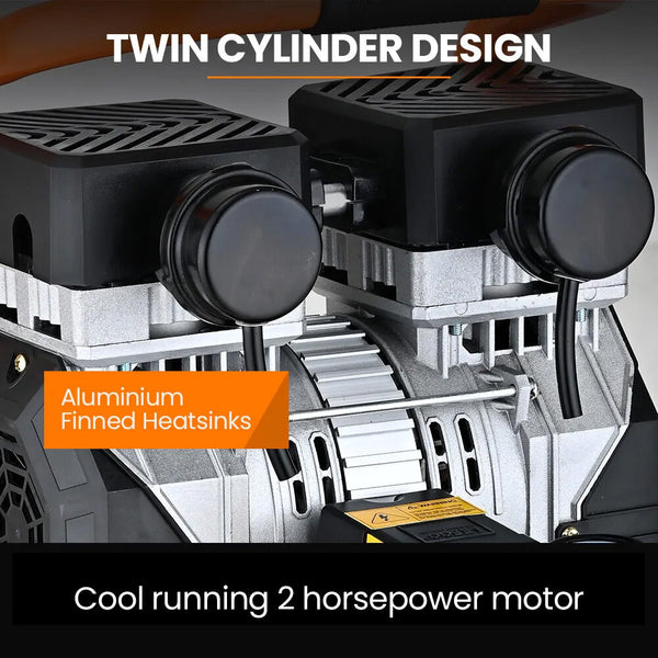 Unimac 16L Silent Oil Free Electric Air Compressor 116Psi Portable With Wheels And Handle Twin Nitto Outlets For Airtools Tyre Inflation Air Compresso