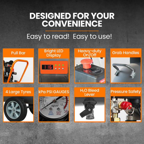 Unimac 100L 4.5Hp Silent Oil Free Air Compressor With Twin Nitto Outlets 15A Plug Air Compressors