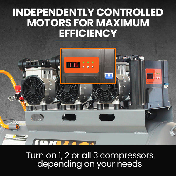 Unimac 100L 4.5Hp Silent Oil Free Air Compressor With Twin Nitto Outlets 15A Plug Air Compressors