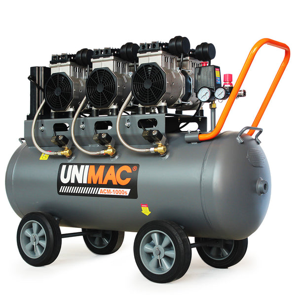 Unimac 100L 4.5Hp Silent Oil Free Air Compressor With Twin Nitto Outlets 15A Plug Air Compressors