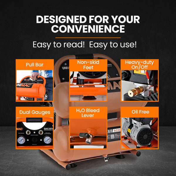 Unimac 20L Twin Tank Air Compressor 116Psi Portable Silent Oil Free Electric For Airtools Tyre Inflation Air Compressors