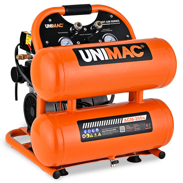 Unimac 20L Twin Tank Air Compressor 116Psi Portable Silent Oil Free Electric For Airtools Tyre Inflation Air Compressors