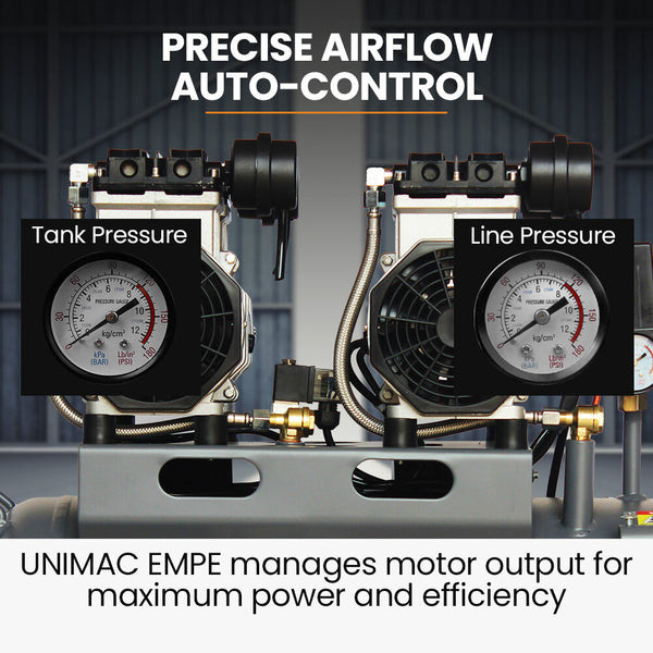 Unimac 50L 3.0Hp Silent Oil Free Electric Air Compressor Portable Twin Nitto Outlets Air Compressors