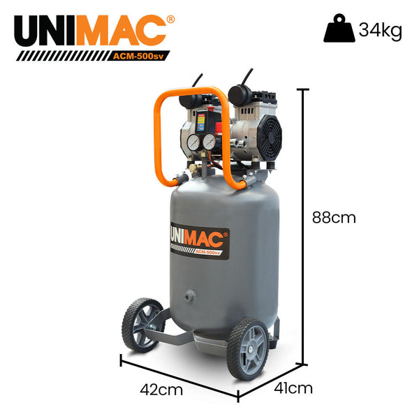 Unimac 2Hp 50L Silent Oil Free Portable Electric Air Compressor Vertical For Airtools Tyre Inflation Air Compressors