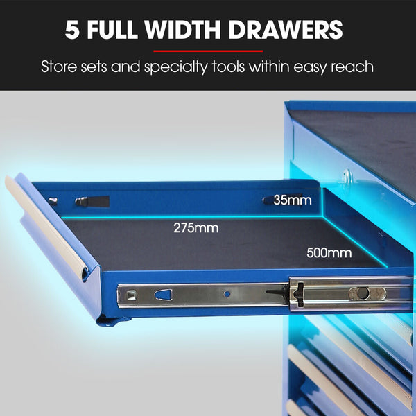 Bullet Pro 7 Drawer Tool Box Cabinet Trolley Storage Toolbox Garage Organiser Set Blue Tool Boxes