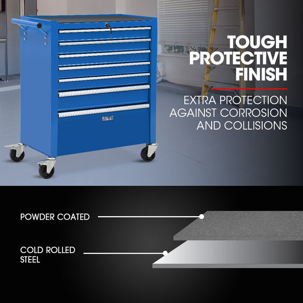 Bullet Pro 7 Drawer Tool Box Cabinet Trolley Storage Toolbox Garage Organiser Set Blue Tool Boxes