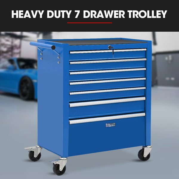 Bullet Pro 7 Drawer Tool Box Cabinet Trolley Storage Toolbox Garage Organiser Set Blue Tool Boxes